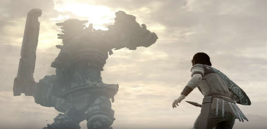 Em gráficos melhorados, o protagonista de Shadow of the Colossus enfrenta um dos inimigos titulares.