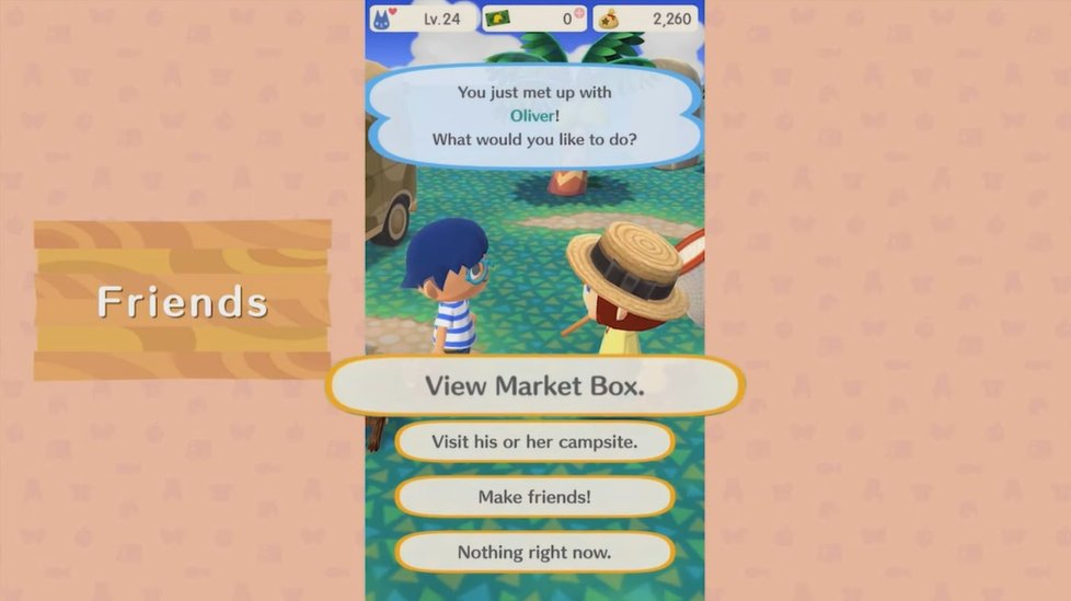 Interação com amigos em Animal Crossing: Pocket Camp