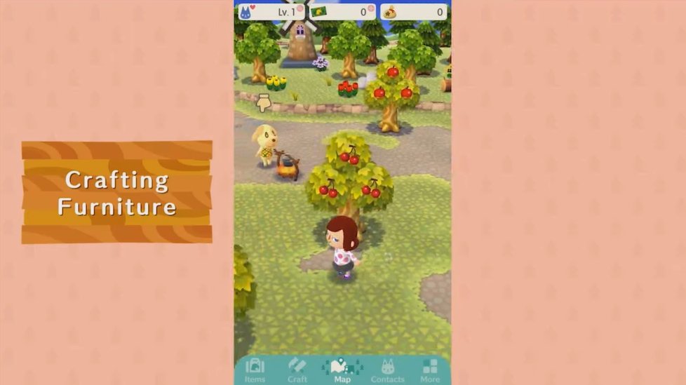 Coleta de materiais em Animal Crossing: Pocket Camp