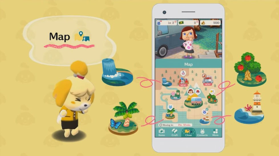 Mapa e atividades em Animal Crossing: Pocket Camp