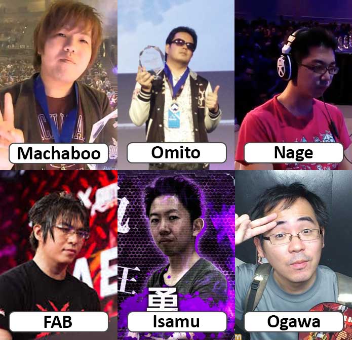 Imagem dos jogadores Machaboo, Omito, Isamu, FAB, Nage e Ogawa