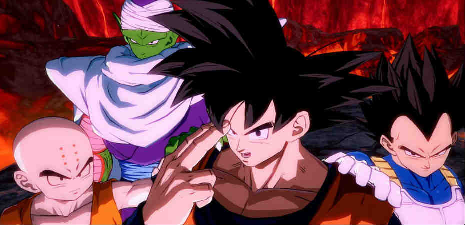 Goku, Kuririn, Piccolo e Vegeta em Dragon Ball FighterZ