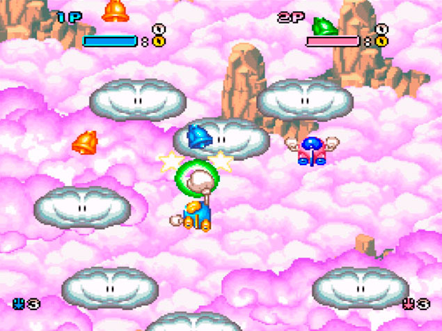 Imagem do gameplay de Pop'n TwinBee mostrando sinos