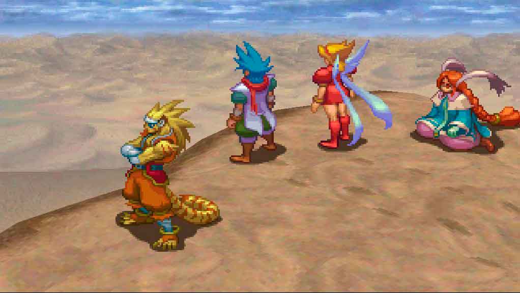 Personagens de Breath of Fire III em cima da montanha