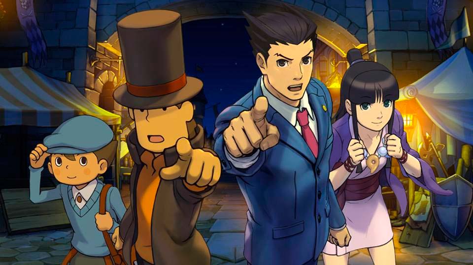 Imagem dos personagens de Professor Layton vs. Phoenix Wright