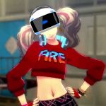 Imagem de Ann Takamaki de P5D com o headset PlayStation VR