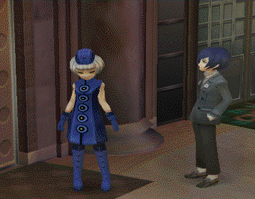 Elizabeth, uma das atendentes da Velvet Room, dançando em Persona 3