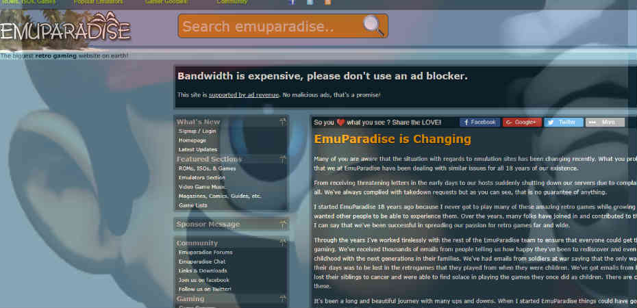 EmuParadise, site popular de ROMs, remove todos os seus jogos