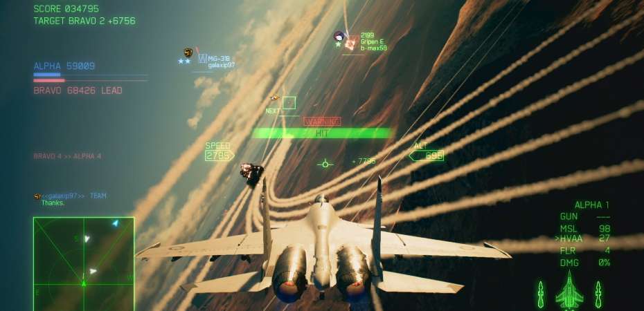 Screenshot do modo multiplayer de Ace Combat 7: Skies Unknown