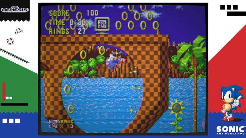 Tela de gameplay de Sega Ages Sonic the Hedgehog