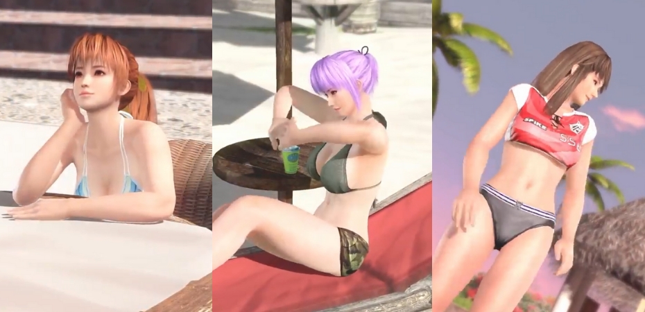 Kasumi, Ayane e Hitomi em Dead or Alive Xtreme 3 Scarlet