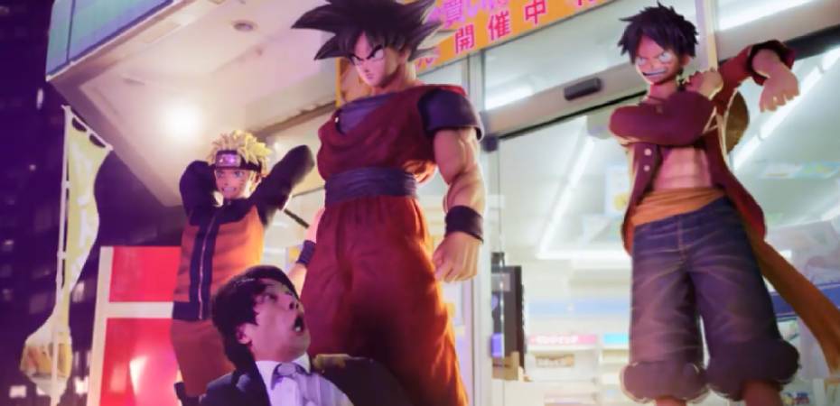 Naruto, Goku e Luffy em comercial de Jump Force