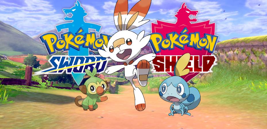 Logotipo e imagens de Pokémon Sword e Pokémon Shield