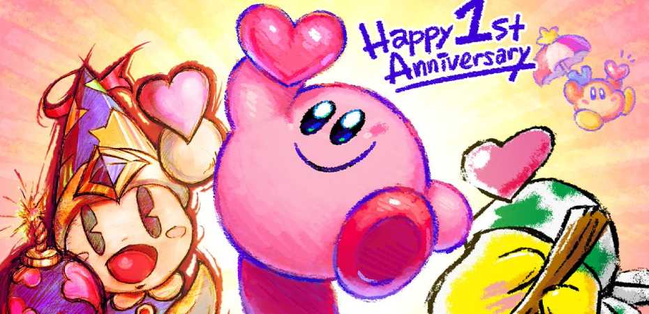 Ilustração comemorativa de aniversário de Kirby Star Allies