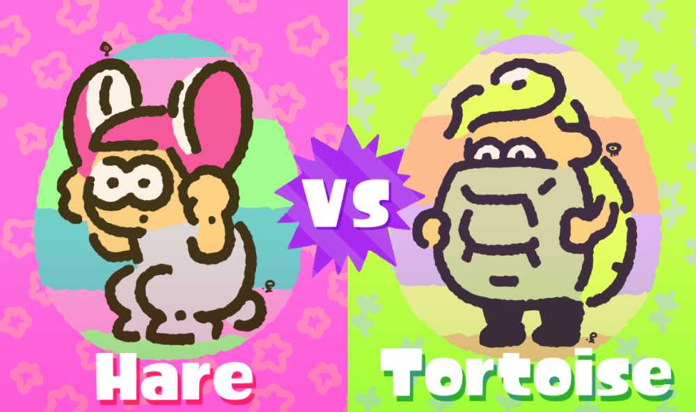 Arte da Splatfest temática de Lebre vs. Tartaruga 