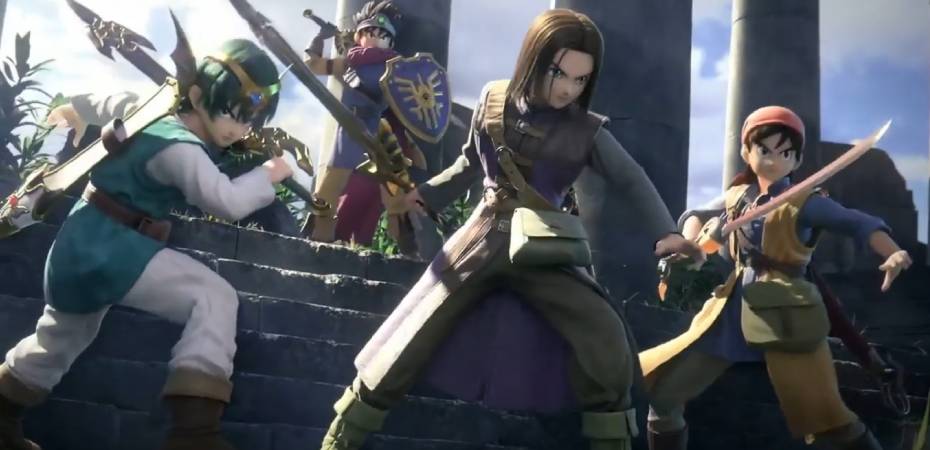 Captura de tela do trailer de anúncio dos heróis de Dragon Quest em Super Smash Bros. Ultimate
