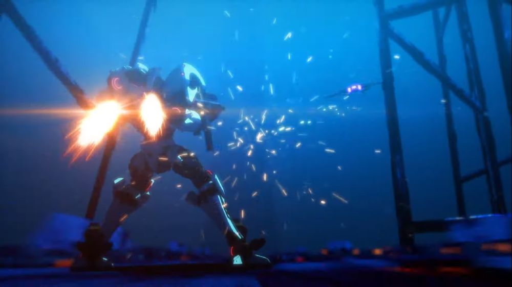 Captura de tela do vídeo animado prólogo de Daemon X Machina