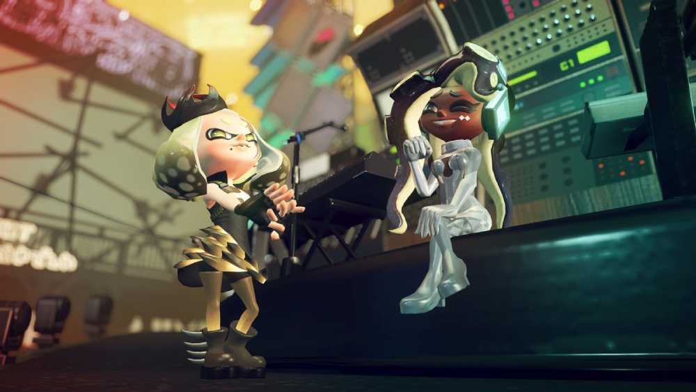 Pearl e Marina durante a Splatfest "Splatocalypse" em Splatoon 2