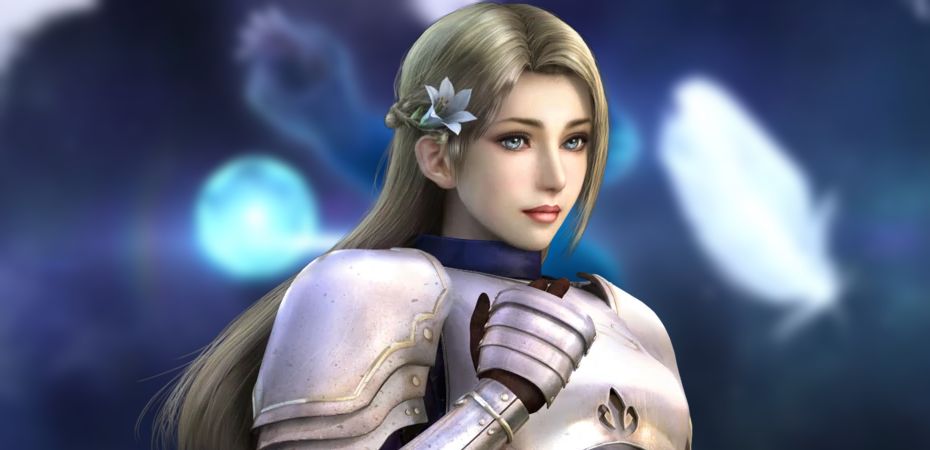 Render da personagem Joan of Arc de Warriors Orochi 3 e fundo com captura de tela do teaser trailer de Warriors Orochi 4 Ultimate