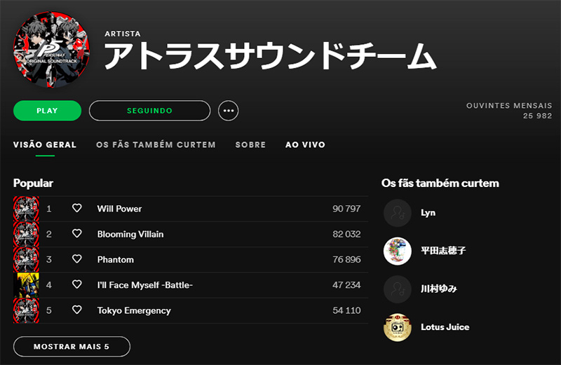 OST da série Persona no Spotify