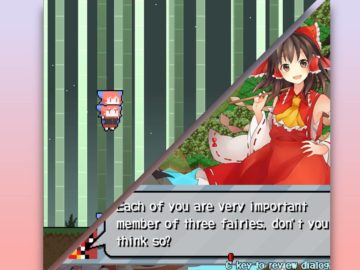 Screenshots de jogos da franquia Touhou Project; Kubinashi Recollection e Three Fairies' Hoppin' Flappin' Great Journey