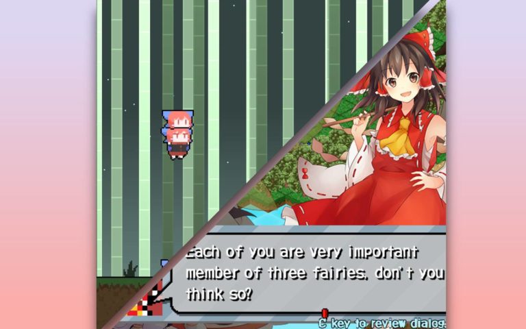 Screenshots de jogos da franquia Touhou Project; Kubinashi Recollection e Three Fairies' Hoppin' Flappin' Great Journey